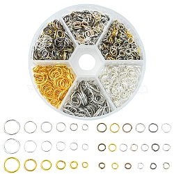 60G 6 Styles DIY Brass & Iron Open Jump Rings, for Chainmaille Weaves Sets, Round Ring, Mixed Color, 4~10x0.7~1mm, Inner Diameter: 2~5mm, 10g/style(DIY-FS0004-11)