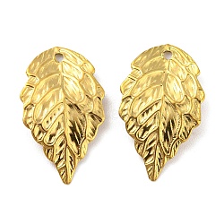 304 Stainless Steel Beads, Leaf Charm, Golden, 17.5x10x2.5mm, Hole: 1mm(STAS-B047-32G)