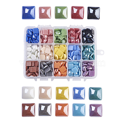 15 Colors Pearlized Plated Handmade Porcelain Cabochons, Square, Mixed Color, 10x10x4mm, about 35pcs/compartment, about 525pcs/box(PORC-JP0001-03-C)