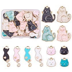 60Pcs 12 Style Alloy Enamel Pendants, Light Gold, Cat, Mixed Color, 11.5~24.5x8.5~18.5x2~3mm, Hole: 1.4~1.8mm, 5pcs/style(ENAM-SZ0002-97)