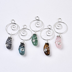 Mixed Gemstone Big Pendants, with Silver Brass Findings, Teardrop, 61~62mm, Hole: 4.5mm(G-S359-271)