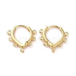 Brass Hoop Earring Findings, with Loops, Teardrop, Real 18K Gold Plated, 18x19x3mm, Hole: 1.2mm, Pin: 1mm(ZIRC-Q201-13G)
