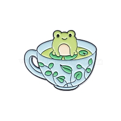 Cute Fresh Tea Cup Cat Brooch,  Alloy Enamel Pins, Frog, 30x26mm(PW-WGA1BF6-01)