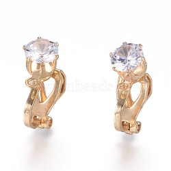 Brass Clip-on Earring Findings, with Clear Cubic Zirconia and Loop, Golden, 17x6x9mm, Hole: 1.2mm(X-KK-L198-011G)
