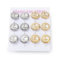 6 Pair 2 Color Crescent Moon Natural Shell Stud Earrings, 304 Stainless Steel Earrings, Golden & Stainless Steel Color, 13mm, 3 Pair/color(EJEW-A024-14)