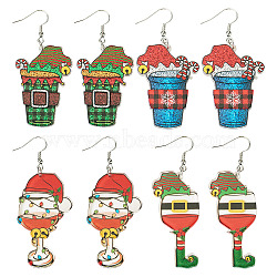 4Pair Christmas Iron Dangle Earrings for Women, with Acrylic Pendants, Platinum, Mixed Color, 65mm, 4pair/set(EJEW-TA00594)