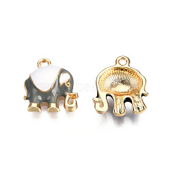 Alloy Enamel Pendants, Light Gold, Elephant, Light Grey, 17x14.5x5mm, Hole: 1.8mm(ENAM-S119-012C)