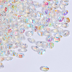 Pointed Back Resin Rhinestone Cabochons, Nail Art Decoration Accessories, Oval, Clear AB, 7x5x3mm(MRMJ-T023-01E)
