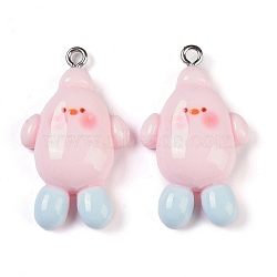 Resin Pendants, with Platinum Iron Loops, Pink, 32x19x8mm, Hole: 2mm(RESI-U004-01H)