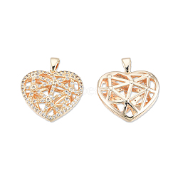 Brass Pave Clear Cubic Zirconia Pendants, with Brass Snap on Bails, Cadmium Free & Nickel Free & Lead Free, Heart, Real 18K Gold Plated, 19x20.5x5mm, Hole: 2x4mm(KK-N232-447)