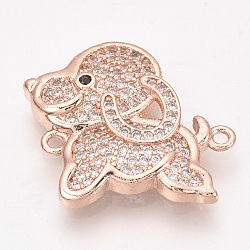 Brass Micro Pave Cubic Zirconia Puppy Links connectors, Poodle Dog Findings, Rose Gold, 22x20x4mm, Hole: 1mm(ZIRC-Q013-105RG)