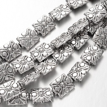 Rectangle Tibetan Style Alloy Beads Strands, Cadmium Free & Nickel Free & Lead Free, 12x9x4.5mm, Hole: 1mm, about 17pcs/Strand