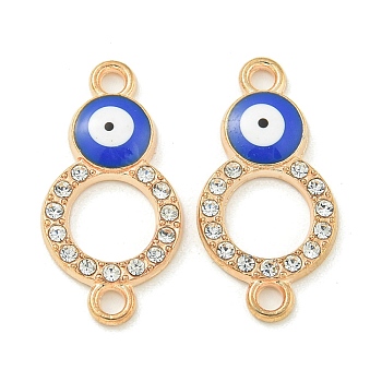 Alloy Blue Enamel Evil Eye Connector Charms, Crystal Rhinestone Links, Golden, Ring, 24.5x12.5x2.5mm, Hole: 2mm