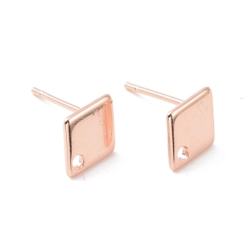 201 Stainless Steel Stud Earring Findings, with Hole and 316 Stainless Steel Pin, Rhombus, Real Rose Gold Plated, 9x7mm, Hole: 1mm, Pin: 0.7mm