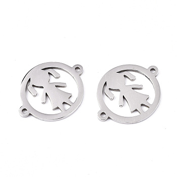 201 Stainless Steel Links Connectors, Laser Cut, Flat Round with Girl, Stainless Steel Color, 16x20x1mm, Hole: 1.2mm