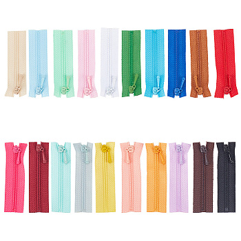 20Pcs 20 Colors Polyester & Plastic Mini Zip-fastener, with Alloy Zipper Slider, for Doll Clothes Making, Mixed Color, 6~6.05x1.5x0.1~0.35cm, 1pc/color