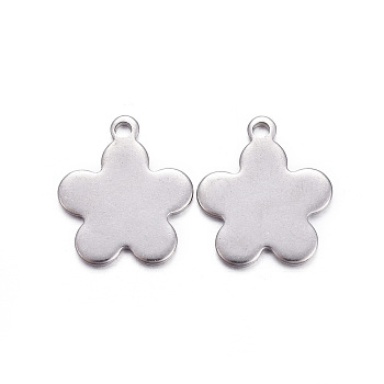 201 Stainless Steel Charms, Stamping Blank Tag, Flower, Stainless Steel Color, 13.5x11.5x1mm, Hole: 1.2mm