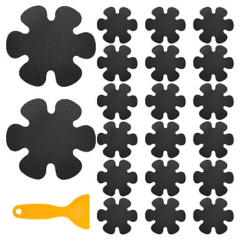Rubber & Plastic Non-slip Stickers, with Scraper Tool, Flower Shape, Black, 100x1mm