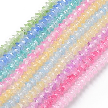Transparent Glass Beads Strands, Flower, Mixed Color, 11~12x7.5~8mm, Hole: 1.4mm, about 50pcs/strand, 11.42''(29cm)