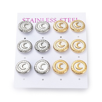 6 Pair 2 Color Crescent Moon Natural Shell Stud Earrings, 304 Stainless Steel Earrings, Golden & Stainless Steel Color, 13mm, 3 Pair/color