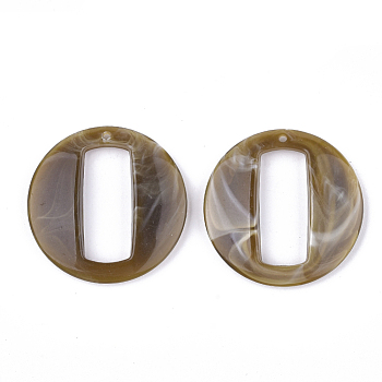 Acrylic Pendants, Imitation Gemstone Style, Flat Round, Dark Goldenrod, 39x39.5x7mm, Hole: 1.5mm, about 112pcs/500g