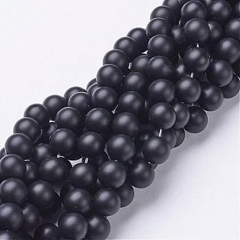 Natural Black Agate Beads Strands, Grade A, Frosted, Round, Dyed & Heated, 8mm, Hole: 1mm, about 48pcs/strand, 15.5 inch