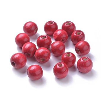Dyed Natural Wood Beads, Round, Lead Free, Red, 16x15mm, Hole: 4mm, about 800pcs/1000g