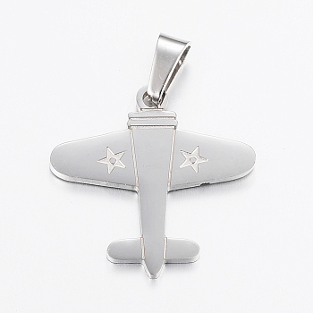 304 Stainless Steel Pendants, Plane with Star, Stainless Steel Color, 24.5x24.5x1.2mm, Hole: 4x8mm