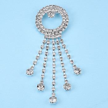 Crystal Rhinestone RIng with Tassel Lapel Pin, Creative Brass Badge for Backpack Clothes, Silver, 90x29x9mm, Pin: 0.6mm