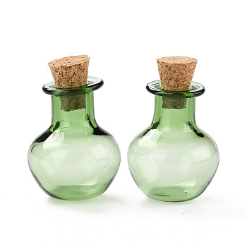 Round Glass Cork Bottles Ornament, Glass Empty Wishing Bottles, DIY Vials for Pendant Decorations, Medium Sea Green, 1.8x2.1cm