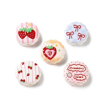 Opaque Printed Acrylic Beads, Floral with Bowknot & Strawberry & Heart & Word Pattern, Mixed Color, 15x16x6.5mm, Hole: 3mm