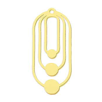 201 Stainless Steel Pendants, Laser Cut, Vacuum Plating, Oval, Golden, 31x14x1mm, Hole: 1.4mm