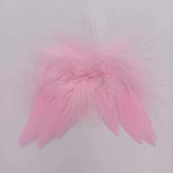 Mini Doll Angel Wing Feather, with Polyester Rope, for DIY Moppet Makings Kids Photography Props Decorations Accessories, Pink, 80x60mm