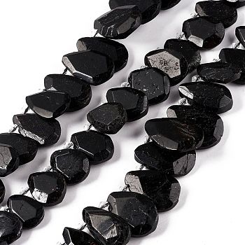 Natural Black Tourmaline Beads Strands, Faceted, Teardrop, 16~30.5x12~21x5mm, Hole: 1mm, about 28~29pcs/strand, 15.75~16.54 inch(40~42cm)