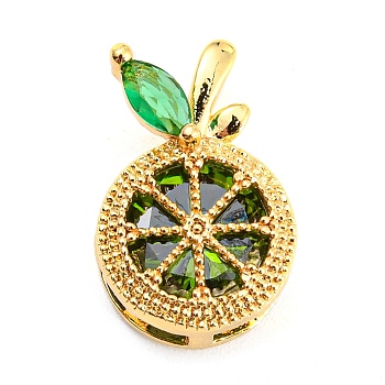Brass Pave Cubic Zirconia Pendants, Real 14K Gold Plated, Lemon, Spring Green, 15.5x10x6mm, Hole: 3x2mm