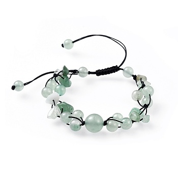 Adjustable Nylon Cord Braided Bead Bracelets, with Natural Green Aventurine Beads, 1-3/8 inch(37mm)