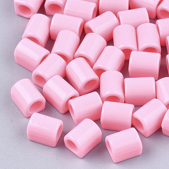 Acrylic European Beads, Large Hole Beads, Cuboid, Pink, 9x7x7mm, Hole: 4mm, about 1800pcs/500g