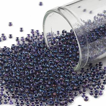 TOHO Round Seed Beads, Japanese Seed Beads, (181) Inside Color AB Crystal/Purple Lined, 11/0, 2.2mm, Hole: 0.8mm, about 1110pcs/bottle, 10g/bottle