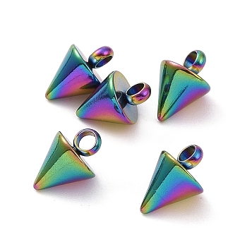 304 Stainless Steel Pendants, Spike/Cone Charm, Rainbow Color, 8.5x6mm, Hole: 2mm