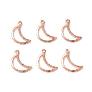 304 Stainless Steel Charms, Moon, Rose Gold, 15x9x1mm, Hole: 1mm