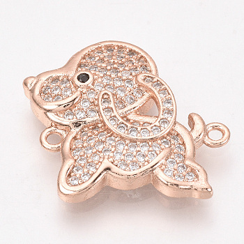 Brass Micro Pave Cubic Zirconia Puppy Links connectors, Poodle Dog Findings, Rose Gold, 22x20x4mm, Hole: 1mm