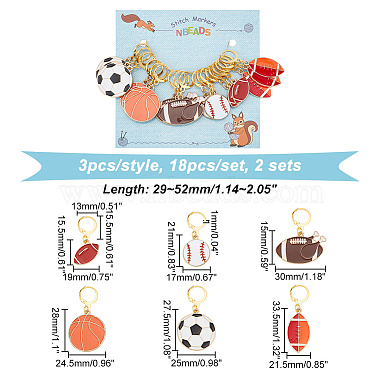 Sports Theme Rugby/Football/Basketball/Baseball Pendant Stitch Markers(HJEW-AB00428)-2