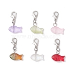 Fish Transparent Spray Painted Glass Pendant Decorations, with Zinc Alloy Lobster Claw Clasps, Platinum, 27mm(HJEW-JM03293-01-S)