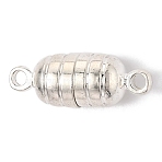 Brass Magnetic Clasps with Loops, Cadmium Free & Lead Free, Oval, Silver, 15.5x5.5mm, Hole: 1.5mm(KK-O134-13S)