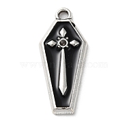 Alloy Enamel Pendants, Antique Silver, Coffin Charm, Cross, 26x11x2.5mm, Hole: 2mm(ENAM-Q503-01AS-01)