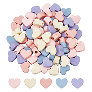 CHGCRAFT 80Pcs 5 Colors Rubberized Style Opaque Acrylic Beads, Heart, Mixed Color, 17.5x17.5mm, 16pcs/color(MACR-CA0001-30)