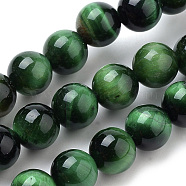 Natural Tiger Eye Beads Strands, Dyed, Round, Green, 10mm, Hole: 1mm, about 37~40pcs/strand, 14.9~15.1 inch(38~38.5cm)(G-S259-03C-10mm)