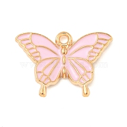 Alloy Enamel Pendants, Light Gold, Butterfly Charm, Pink, 14x20x2mm, Hole: 1.5mm(ENAM-M221-03KCG-01)