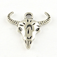 Tibetan Style Alloy Pendants, Cattle, Cadmium Free & Nickel Free & Lead Free, Antique Silver, 20.5x20x3mm, Hole: 2.5mm, about 793pcs/1000g(TIBE-Q050-165AS-FF)