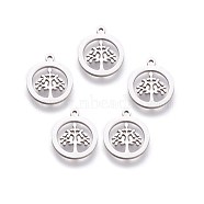 304 Stainless Steel Charms, Flat Round with Tree of Life, Stainless Steel Color, 14x12x1mm, Hole: 1mm(X-STAS-I098-03)